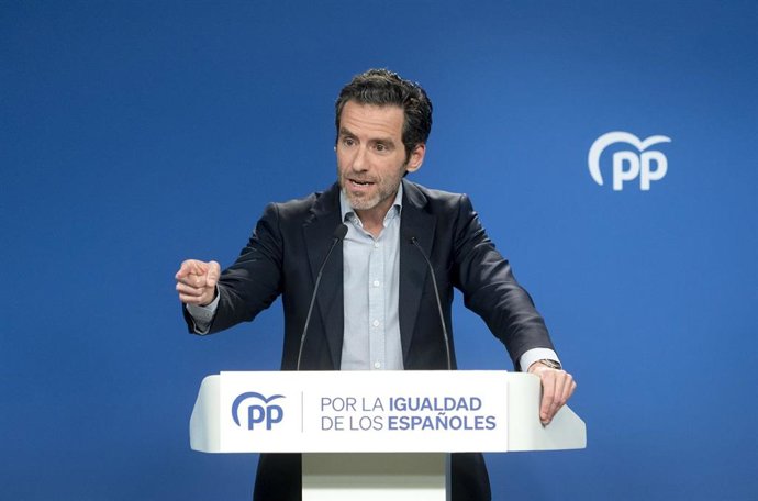 El vicesecretario de Cultura y portavoz del PP, Borja Sémper, ofrece una rueda de prensa posterior a la reunión del Comité de Dirección del Partido Popular, en la sede nacional del partido, a 25 de marzo de 2024, en Madrid (España). Durante la rueda de 