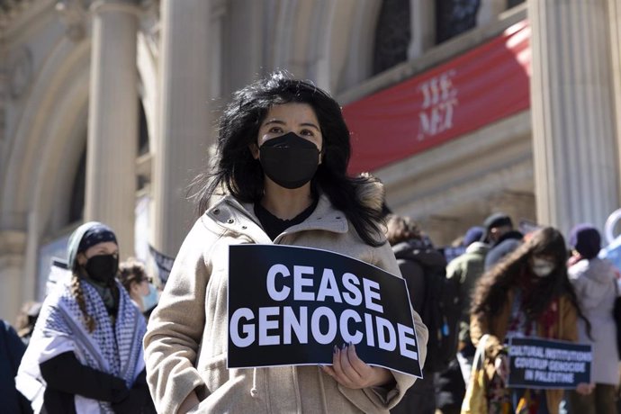 Protesta en Nueva York a favor de un alto el fuego en la Franja de Gaza.