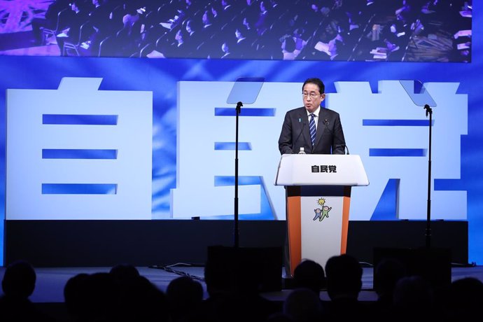 17 March 2024, Japan, Tokyo: Fumio Kishida, Prime Minister of Japan and President of the Liberal Democratic Party (LDP) delivers a speech during the 91st party convention in Tokyo. Photo: Rodrigo Reyes Marin/ZUMA Press Wire/dpa