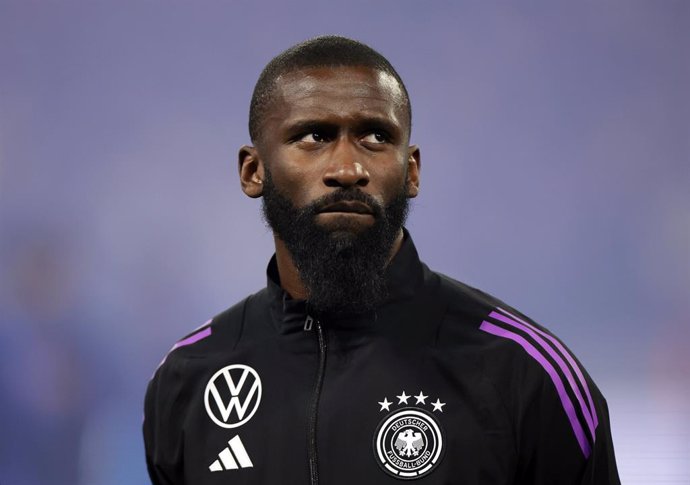 FILED - 23 March 2024, France, Lyon: Germany's Antonio Ruediger lines up before the  the International friendly soccer match between France and Germany at Groupama Stadium. Ruediger and the German Football Federation (DFB) have filed a criminal complaint 