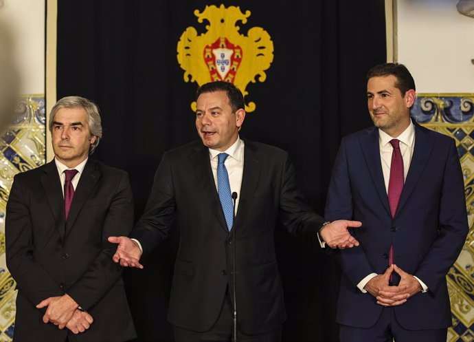 March 20, 2024, Lisboa, Portugal: Lisbon, 20/03/2024 - President of the Republic Marcelo Rebelo de Sousa receives in audience at the Palace of Belgrade the AD coalition, Luís Montenegro, Nuno Melo, Hugo Soares and Paulo Rangel