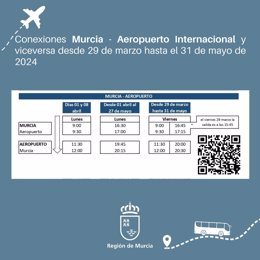 Horarios de los nuevos horarios impulsados por Fomento que conectan el Aeropuerto con Murcia.