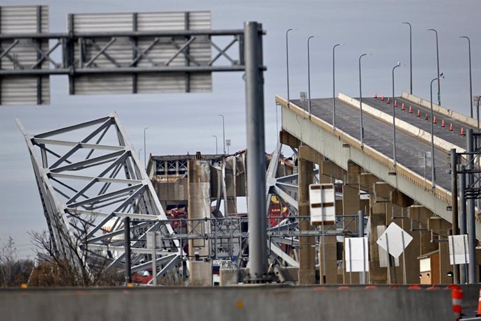 26 March 2024, US, Baltimore: A view of Baltimore's Francis Scott Key Bridge after it was collapsed after a cargo ship crashed into it. Photo: Jerry Jackson/TNS via ZUMA Press Wire/dpa