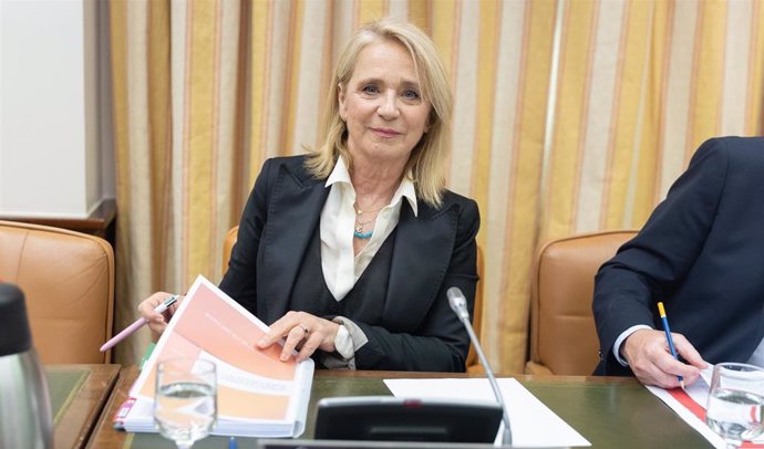 La presidenta interina de RTVE, Elena Sánchez Caballero, durante una Comisión de control parlamentario de RTVE, en el Congreso de los Diputados, a 21 de marzo de 2024, en Madrid (España). Elena Sánchez Caballero ha destacado durante su comparecencia los a