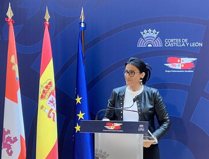 La secretaria de Organización del PSOECyL, Ana Sánchez, ofrece una rueda de prensa en las dependencias del Grupo Parlamentario Socialista.