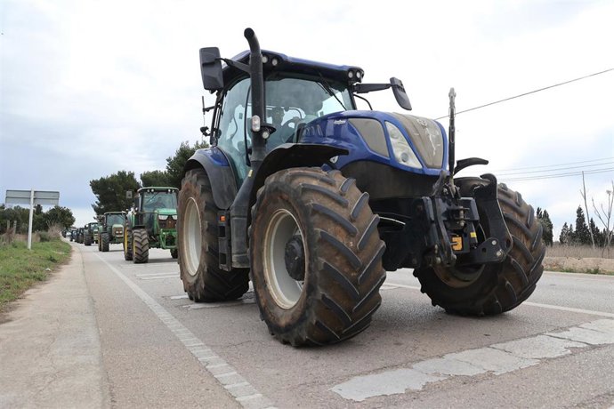 Archivo - Tractores entran por una carretera al centro de Palma durante la décimo cuarta jornada de protestas de los tractores en las carreteras españolaS.