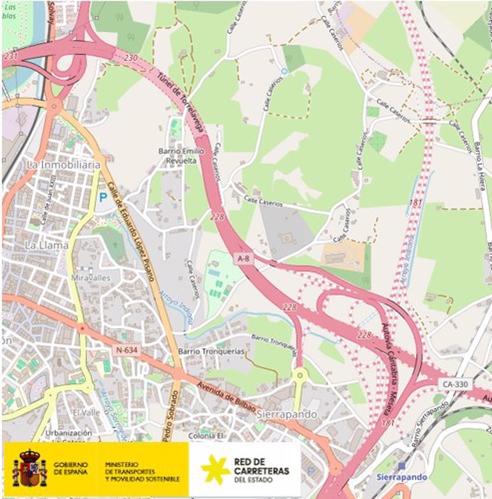 Mapa de las autovías A-67 y A-8 a su paso por Torrelavega