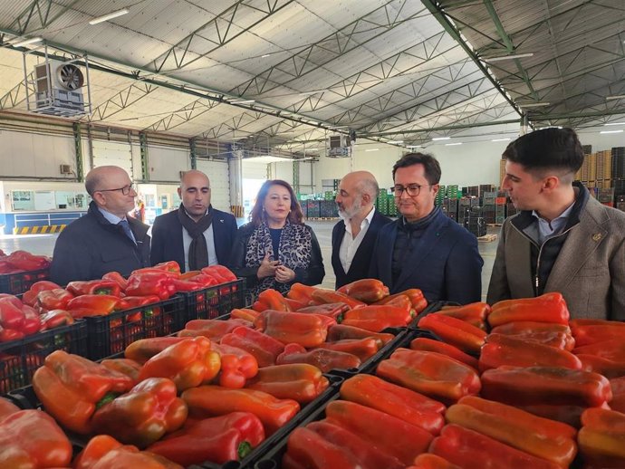 Carmen Crespo, consejera de Agricultura de la Junta de Andalucía, en una visita al sector hortofrutícola.