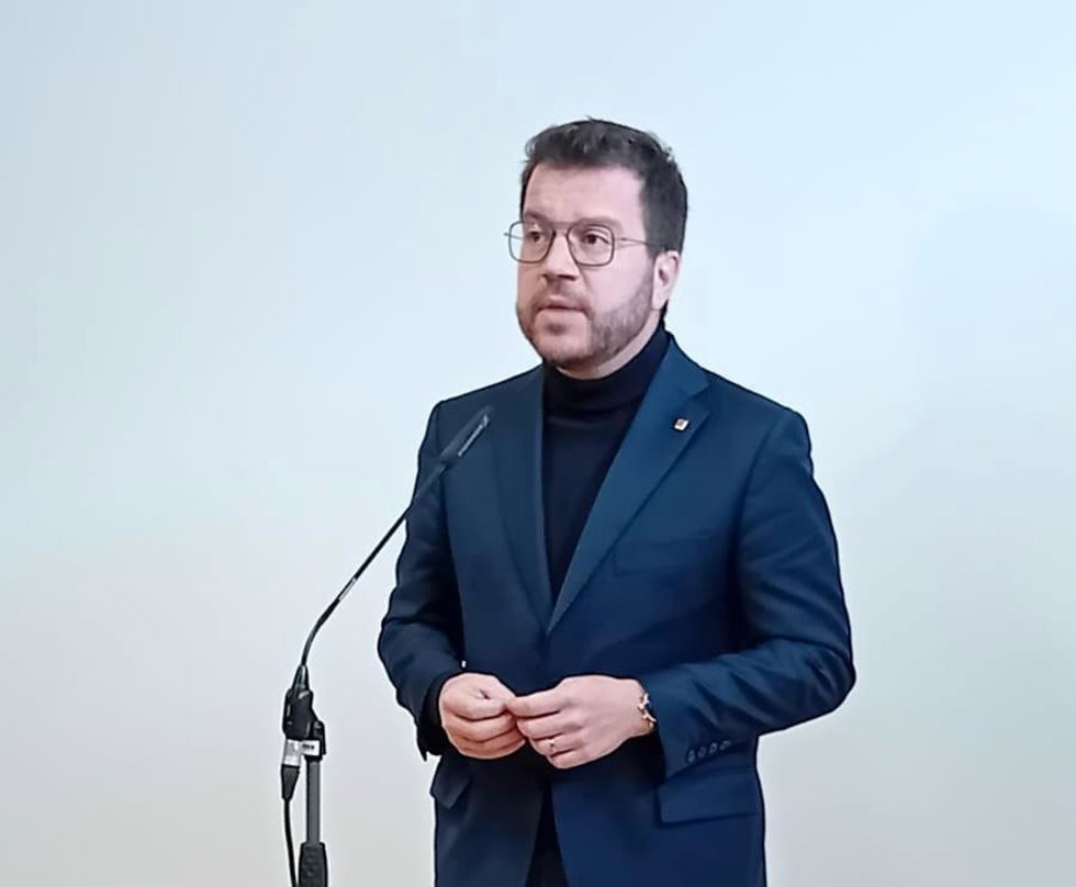 El presidente de la Generalitat, Pere Aragons, en declaraciones tras visitar el Barnahus de Vilanova i la Geltrú (Barcelona)