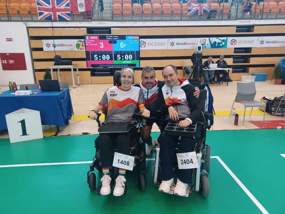 Sara Aller y Vasili Agache durante el torneo Preparalímpico de Boccia de Coimbra