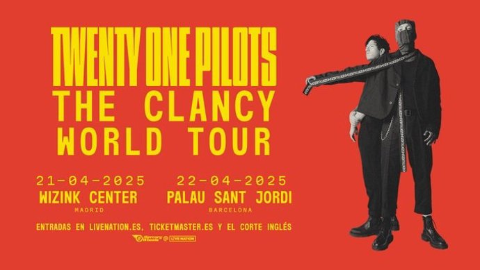 Cartel de anuncio de los conciertos de Twenty One Pilots en España