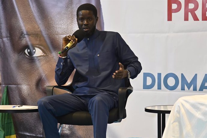 DAKAR, March 25, 2024  -- Bassirou Diomaye Faye attends a press conference in Dakar, Senegal, March 15, 2024. Senegal's ruling coalition candidate Amadou Ba congratulates his rival Bassirou Diomaye Faye on winning the presidential election in the first ro