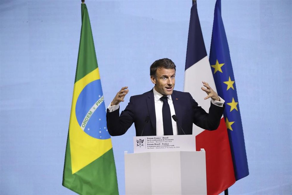 Emmanuel Macron, presidente de Francia, en un foro en Sao Paulo.