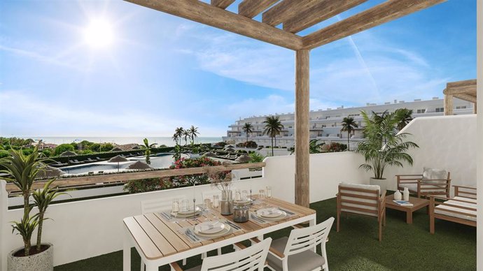 Terraza de un apartamento turístico del resort Punta Candor Suites en Rota
