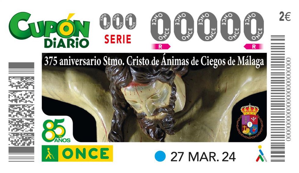 Cupón del 27 de marzo, dedicado al 375 Aniversario del Santísimo Cristo de Ánimas de Ciegos de Málaga