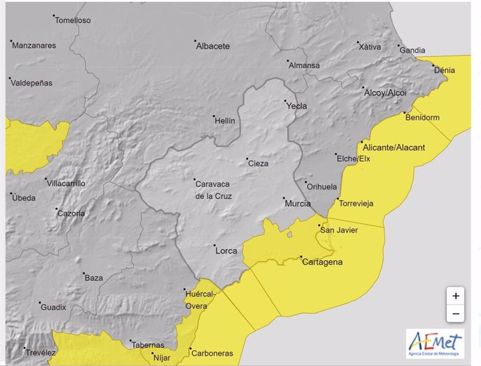 La Región de Murcia estará hasta las 20.00 horas en alerta amarilla por viento y fenómenos costeros