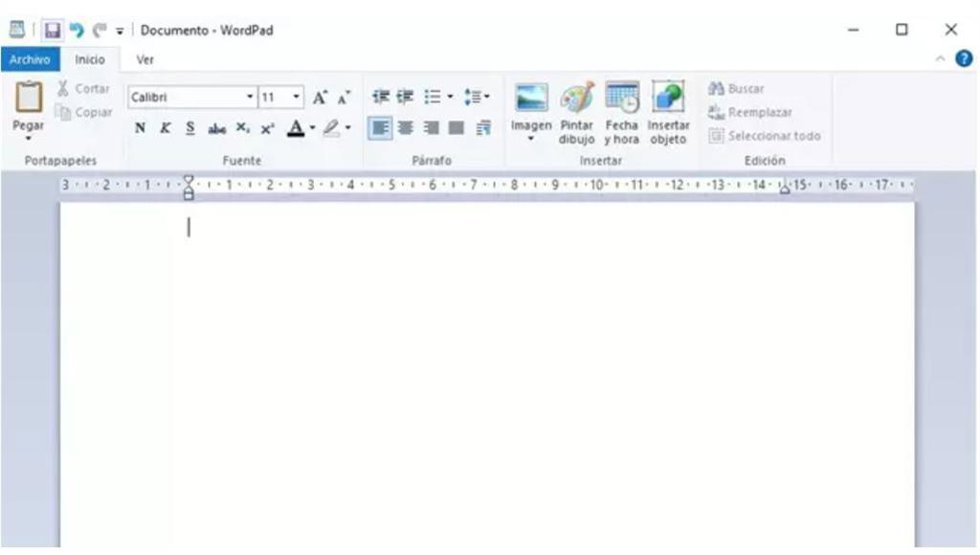 Interfaz de Microsoft WordPad