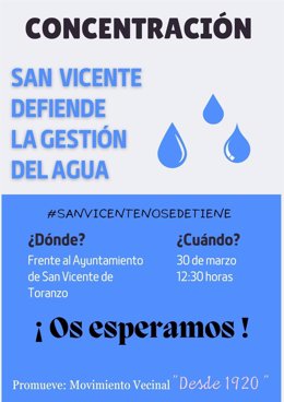 Cartel de la concentración convocada para este sábado, 30 de marzo, por el colectivo vecinal 'Desde 1920' para defender la gestión del agua por parte del pueblo