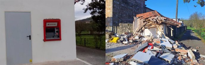 Imagen de cómo estaba el local tras la instalación del cajero (izda) y foto de cómo ha quedado tras el robo (derecha)