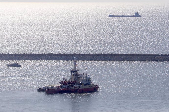 LARNACA, March 12, 2024  -- A boat carrying humanitarian aid for Gaza departs from the port of Larnaca, Cyprus on March 12, 2024.   The first consignment of aid through the Cyprus-based corridor left on Tuesday morning for Gaza, with more aid expected to 