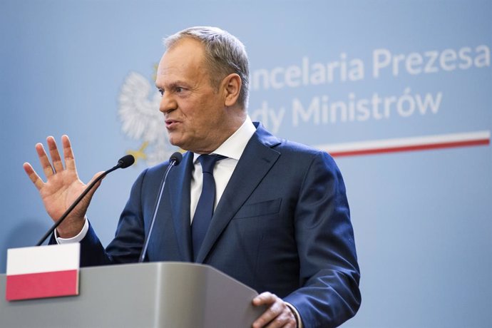 March 28, 2024, Warsaw, Poland: PM Donald Tusk speaks at a press conference with Prime Minister Denys Shmyhal in Warsaw. Poland's Prime Minister Donald Tusk and Ukraine's Prime Minister Denys Shmyhal signed agreements as the Polish and Ukrainian governmen