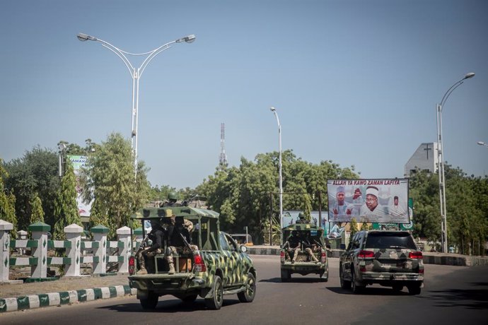 Archivo - November 29, 2021, Maiduguri, Borno State, Nigeria: Military cars seen patrolling the streets in Borno State the capital Maiduguri..Islamic militant group Boko Haram, and more recently a faction called ISWAP, have been waging an insurgency in no
