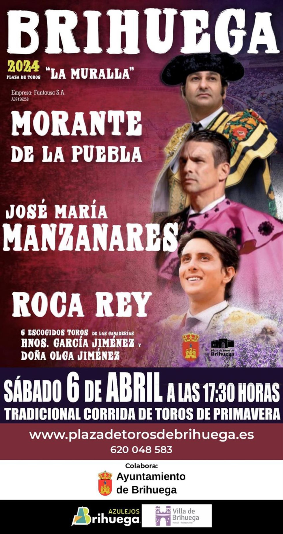 Cartel de la corrida de toros que se celebrará el 6 de abril en Brihuega.