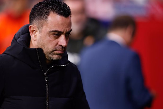 Xavi Hernandez, head coach of FC Barcelona, looks on during the Spanish League, LaLiga EA Sports, football match played between Atletico de Madrid and FC Barcelona at Civitas Metropolitano stadium on March 17, 2024, in Madrid, Spain.