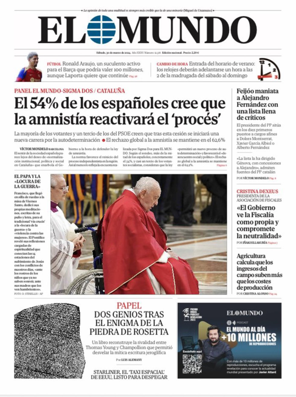 Portada de El Mundo del 29 de marzo de 2024