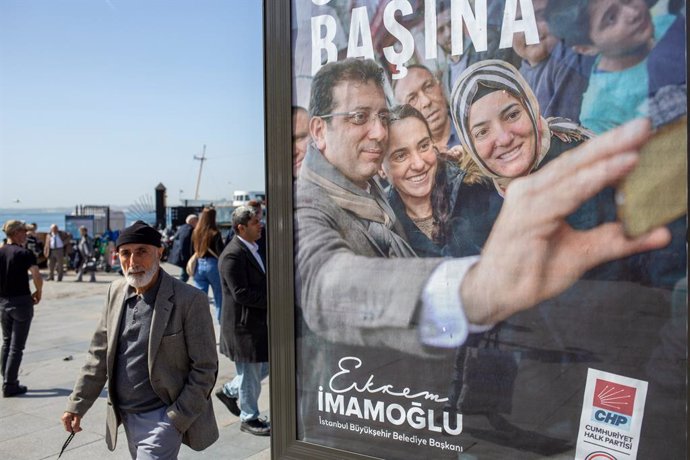 March 29, 2024: March 26, 2024 Istanbul, Turkey: Election campaign posters of Istanbul Metropolitan Municipality Mayor Ekrem Imamoglu before the local elections on the streets of Kadikoy, one of the central districts of Istanbul. Local elections, that is,