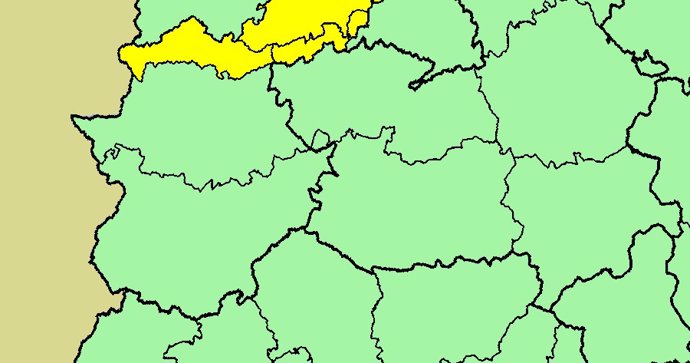Mapa del norte de Cáceres en alerta amarilla por lluvias el sábado 30 de marzo