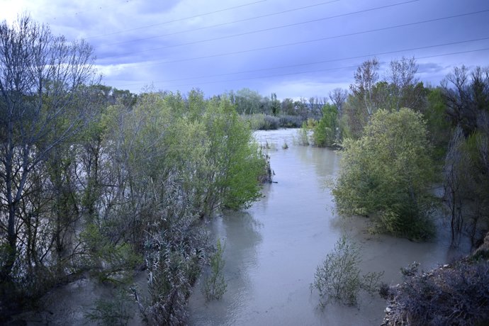 Crecida del río Gállego a su paso por Peñaflor, a 30 de marzo de 2024, en Peñaflor, Zaragoza, Aragón (España).