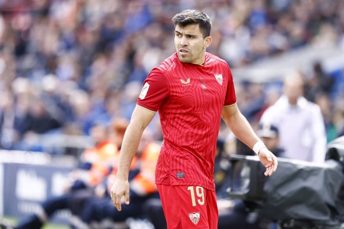 Marcos Acuna of Sevilla FC looks on during the Spanish League, LaLiga EA Sports, football match played between Getafe CF and Sevilla FC at Coliseum de Getafe stadium on March 30, 2024, in Getafe, Madrid, Spain.