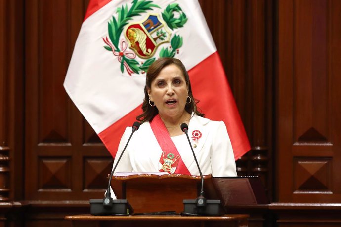 Archivo - July 28, 2023, LIMA, LIMA, PERU: LIMA 28  DE JULIO DEL 2023..PRESIDENTA DEL PERU DINA BOLUARTE DA UN MENSAJE A LA NACION POR 28 DE JULIO EN EL HEMICICLO DEL CONGRESO DE LA REPUBLICA. DINA BOLUARTE ES LA PRIMERA PRESIDENTE MUJER EN DAR UN DISCURS