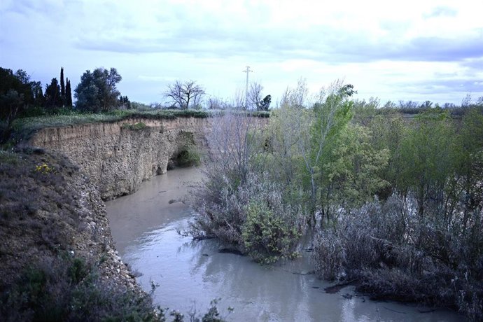 Crecida del río Gállego a su paso por Peñaflor, a 30 de marzo de 2024, en Peñaflor, Zaragoza, Aragón (España). 