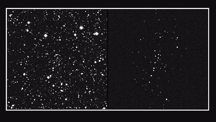 Oculta en esta imagen de cielo profundo (izquierda) está Uma3/U1, un pequeño grupo de estrellas (derecha) unidas por su propia gravedad (¡y posiblemente incluso por materia oscura!) en órbita alrededor de la Vía Láctea.