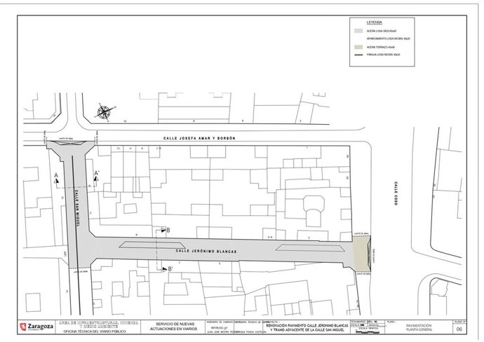 Plano de la reforma del pavimento de la calle Jerónimo Blancas