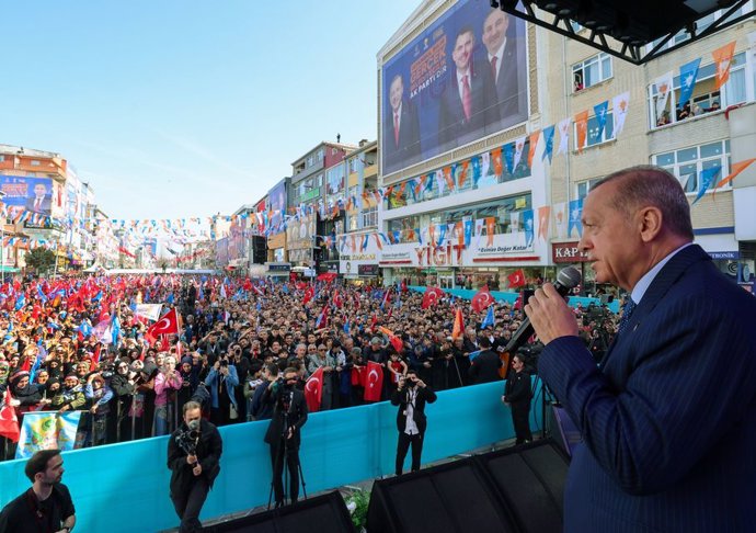 El presidente turco, Recep Tayyip Erdogan, en un mitin durante la campaña para las elecciones locales de marzo de 2024.