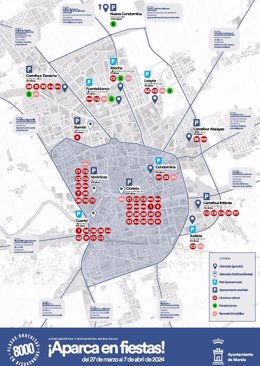 Mapa que muestra la disposición de los aparcamientos disuasorios