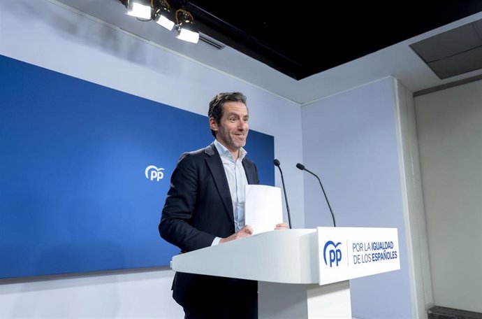 El portavoz del Partido Popular, Borja Sémper, durante una rueda de prensa posterior a la reunión del Comité de Dirección del Partido Popular, en la sede nacional del PP, a 1 de abril de 2024, en Madrid (España). El portavoz del Partido Popular ha analiza