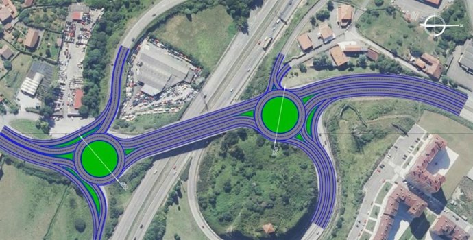 Plano del proyecto para remodelar el enlace entre la AS-II y la A-8, a la altura de Roces, en Gijón.