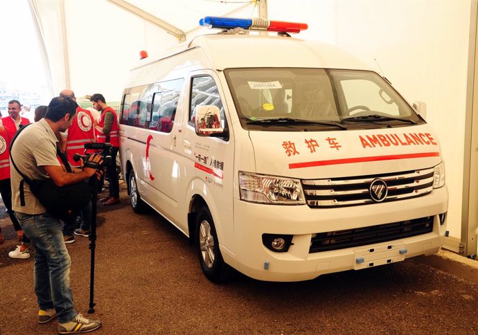 Archivo - DAMASCUS, Aug. 16, 2018  An ambulance donated by the Red Cross Society of China (RCSC) is seen at the donation ceremony in Damascus, Syria, on Aug. 16, 2018. The Red Cross Society of China (RCSC) on Thursday donated mobile medical clinics and am