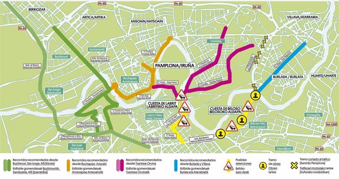 Las obras de la nueva conexión con Burlada conllevarán afecciones al tráfico y el Ayuntamiento diseña alternativas