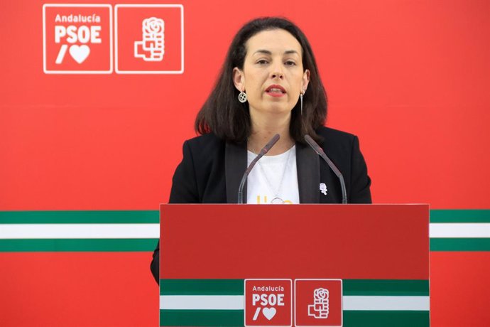 La secretaria de Igualdad del PSOE-A, Mercedes Gámez, en rueda de prensa. (Foto de archivo).