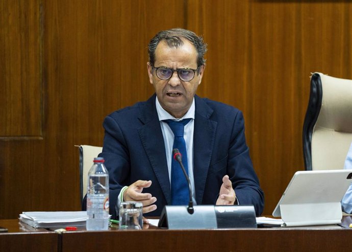 El director general de la RTVA, Juande Mellado, este martes durante su comparecencia en comisión.