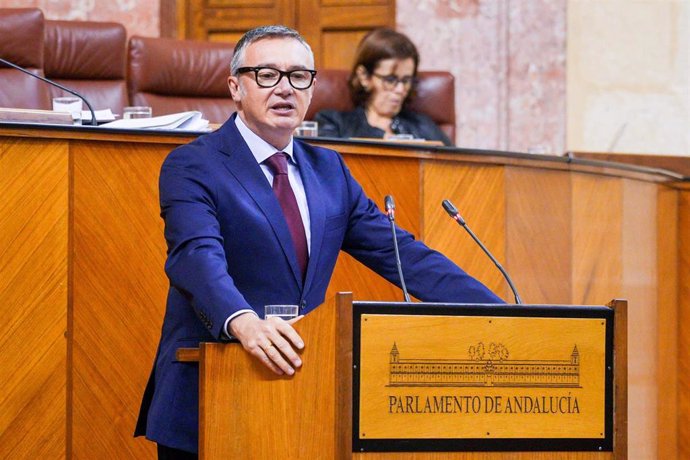 Archivo - El portavoz del Grupo Parlamentario Vox en Andalucía, Manuel Gavira, en una imagen de archivo en el Pleno del Parlamento. 
