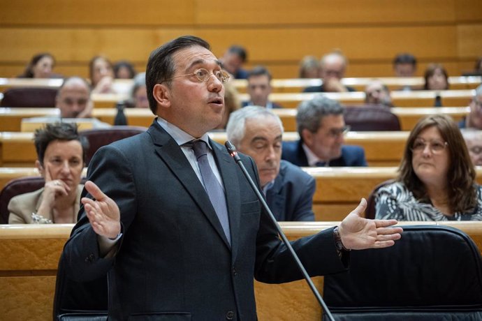 El ministro de Asuntos Exteriores, José Manuel Albares, durante un pleno en el Senado