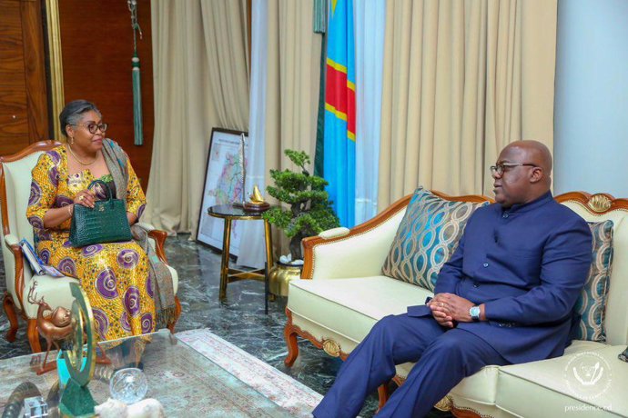 El presidente de RDC, Félix Tshisekedi, se reúne con la nueva primera ministra, Judith Tuluka Suminwa