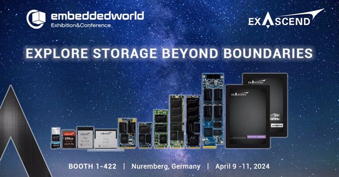 Exascend invites attendees to explore the possibilities of "Storage Beyond Boundaries" at Booth 1-422, Embedded World 2024.
