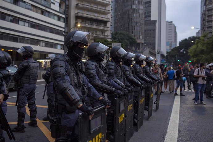Archivo - Agentes de la Policía Militar de Sao Paulo.